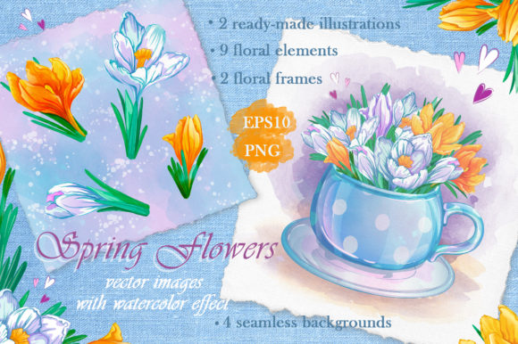 Download Spring Flowers. Watercolor Effect. - Premium Bundle