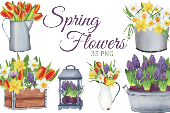 Download Spring Flowers Watercolor Clipart - Premium Bundle