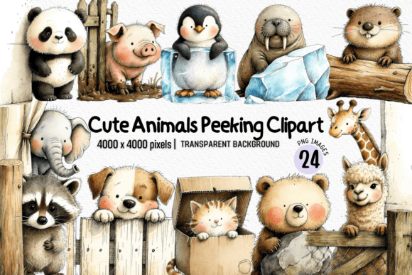 Download Cute Animals Peeking Clipart Bundle PNG - Cute animals Collection