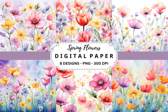 Download Spring Flowers Watercolor Digital Paper - Premium Resources