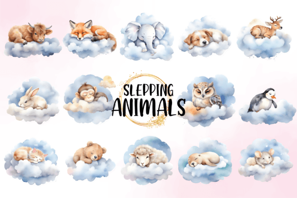 Download Watercolor Cute Animals Sleeping Clipart - Cute animals Collection
