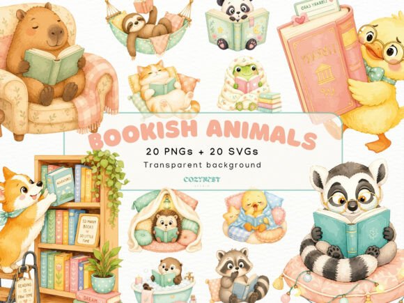 Download Bookish Cute Animals Watercolor Cliparts - Cute animals Collection